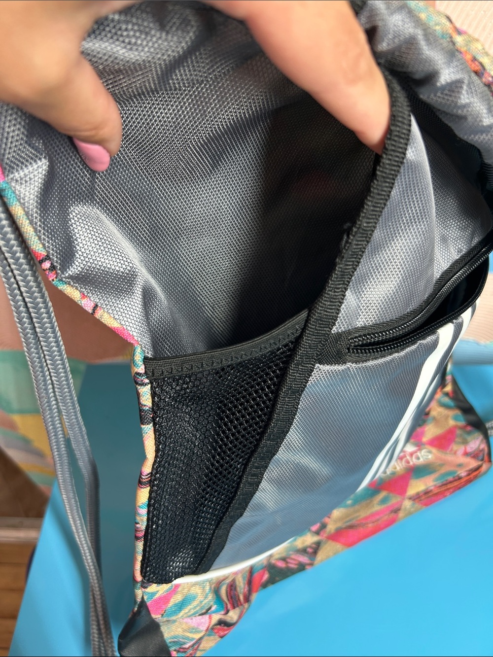 Silver Drawstring Backpack with Accent Print - Picture 6 of 12